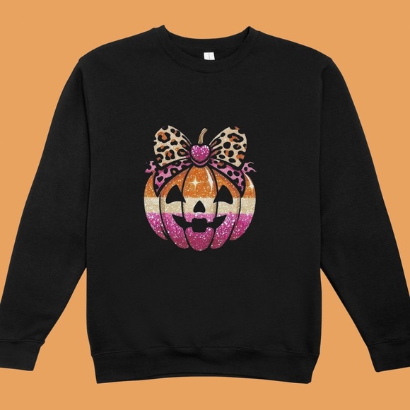 Halloween Sweatshirt with Glitter Pumpkin Design - Picture 1 of 2